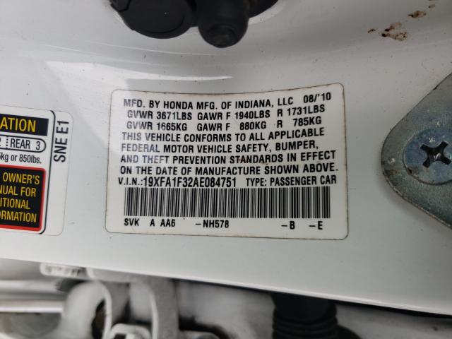 2010 HONDA CIVIC VP 19XFA1F32AE084751