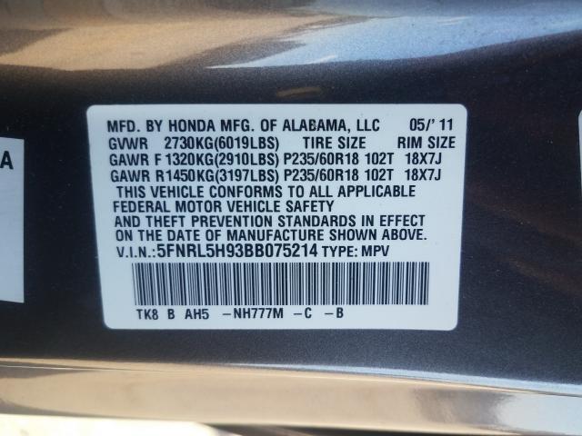2011 HONDA ODYSSEY TO 5FNRL5H93BB075214