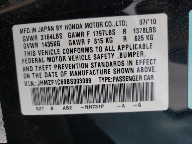 2011 HONDA CR-Z EX JHMZF1C69BS003089