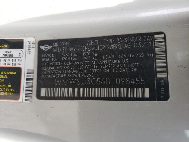 2011 MINI COOPER WMWSU3C56BT098455