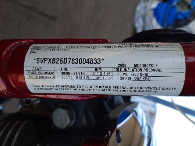 2008 VICTORY MOTORCYCLES JACKPOT 5VPXB26D783004833