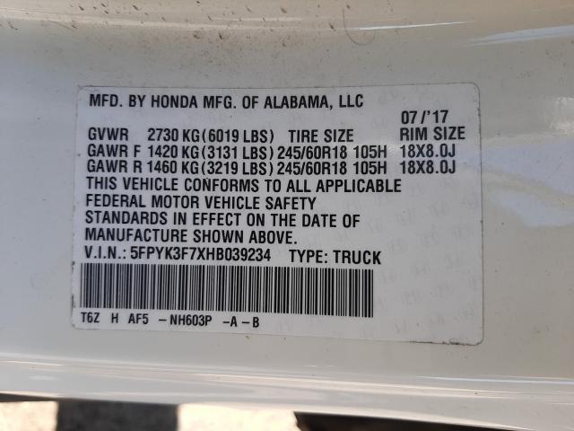 2017 HONDA RIDGELINE 5FPYK3F7XHB039234