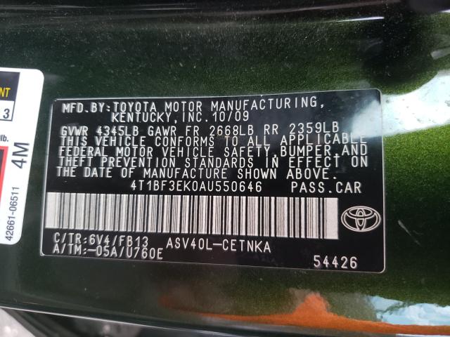 2010 TOYOTA CAMRY BASE 4T1BF3EK0AU550646
