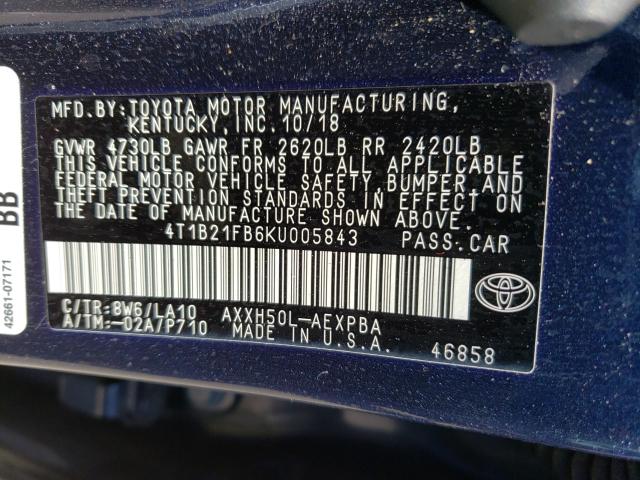 2019 TOYOTA AVALON XLE 4T1B21FB6KU005843