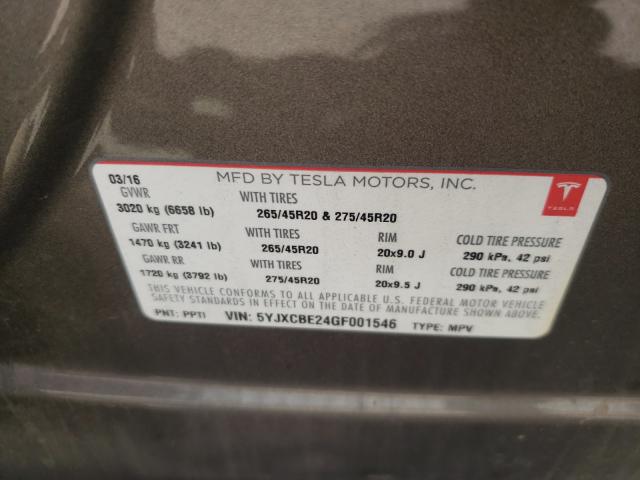 2016 TESLA MODEL X 5YJXCBE24GF001546