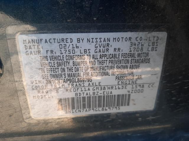 2016 NISSAN VERSA 3N1CN7AP9GL869795