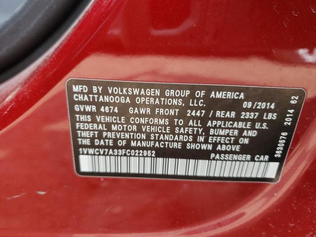 2015 VOLKSWAGEN PASSAT 1VWCV7A33FC022952