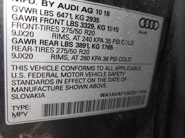 2019 AUDI Q8 PREMIUM WA1AVAF10KD011596
