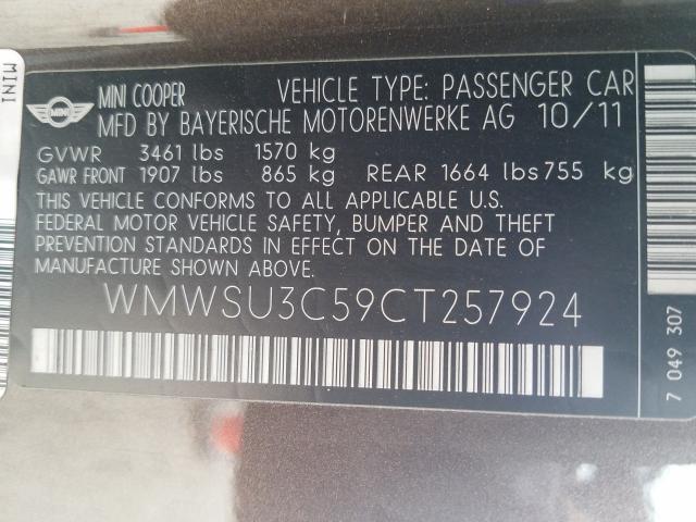 2012 MINI COOPER WMWSU3C59CT257924