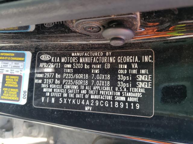 VIN 1C4PJMLX1KD272628 2012 KIA SORENTO EX no.10