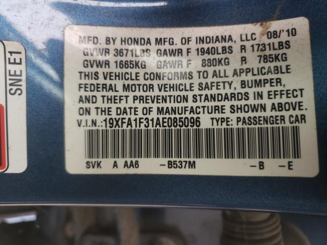 2010 HONDA CIVIC VP 19XFA1F31AE085096