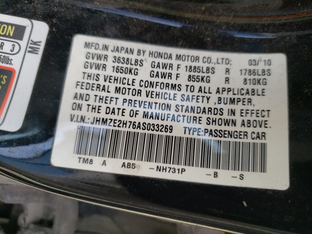 2010 HONDA INSIGHT EX JHMZE2H76AS033269