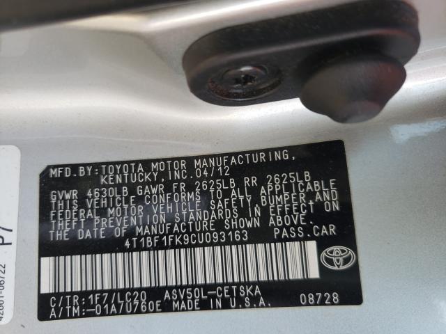 VIN 3FA6P0LU2DR257659 2012 TOYOTA CAMRY BASE no.10