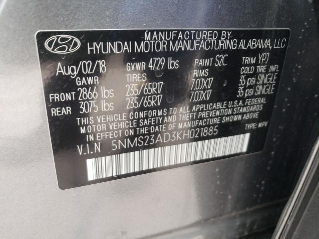 2019 HYUNDAI SANTA FE S 5NMS23AD3KH021885