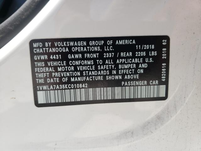 2019 VOLKSWAGEN PASSAT WOL 1VWLA7A35KC010842