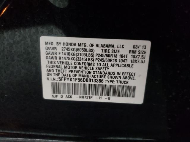2013 HONDA RIDGELINE 5FPYK1F56DB013386