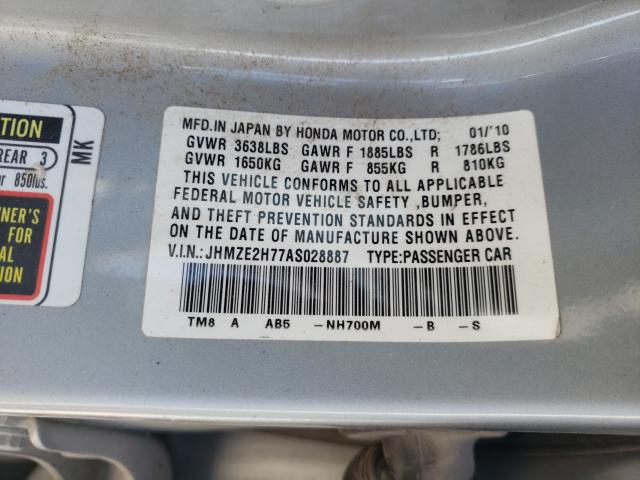 2010 HONDA INSIGHT EX JHMZE2H77AS028887