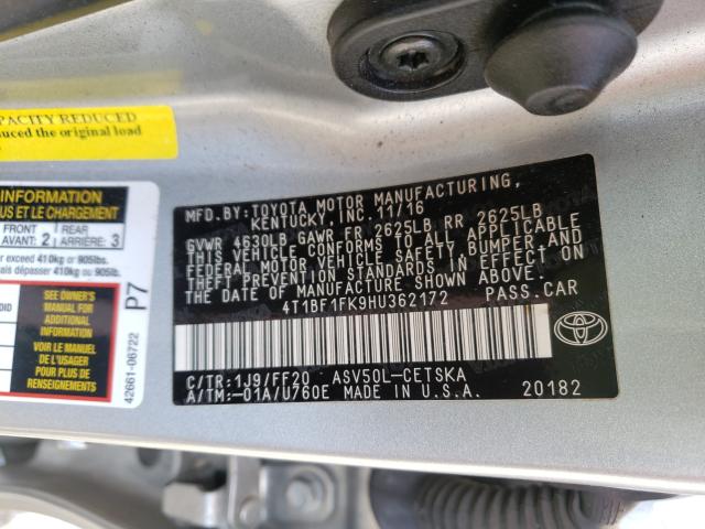 2017 TOYOTA CAMRY LE 4T1BF1FK9HU362172