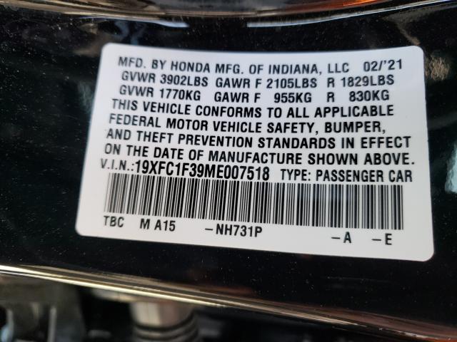 2021 HONDA CIVIC 19XFC1F39ME007518