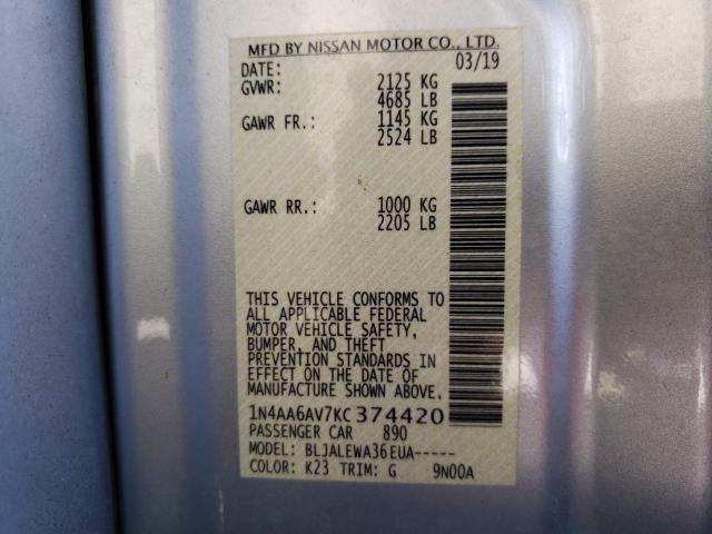 2019 NISSAN MAXIMA S 1N4AA6AV7KC374420