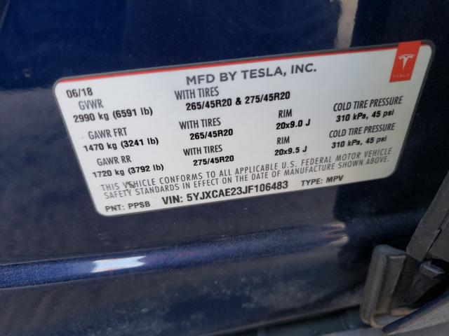 2018 TESLA MODEL X 5YJXCAE23JF106483