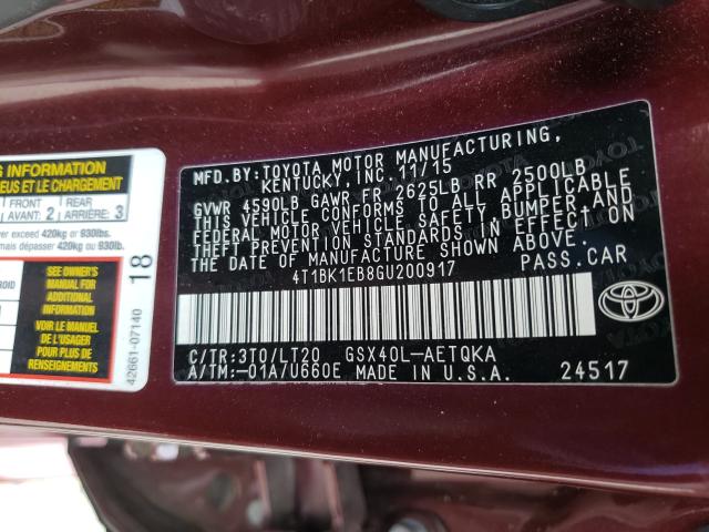 2016 TOYOTA AVALON XLE 4T1BK1EB8GU200917