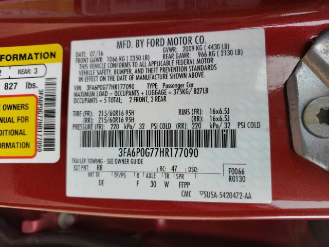 VIN 7FARS5H58SE009651 2017 FORD FUSION S no.10