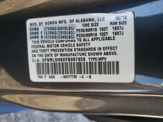 2015 HONDA ODYSSEY TO 5FNRL5H9XFB097958