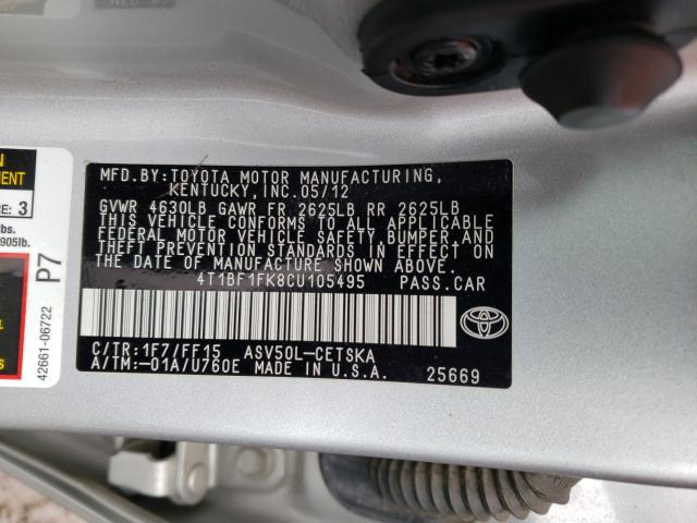 2012 TOYOTA CAMRY BASE 4T1BF1FK8CU105495