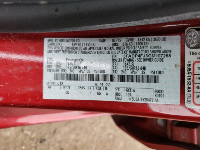 2016 FORD FIESTA TIT 3FADP4FJ3GM107268