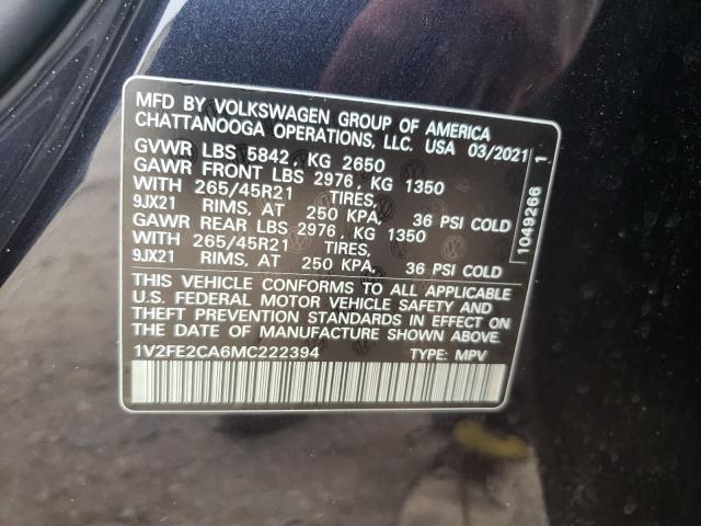 2021 VOLKSWAGEN ATLAS CROS 1V2FE2CA6MC222394