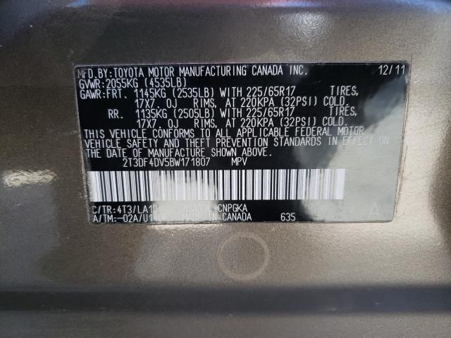 VIN 5NPD84LF7KH451076 2011 TOYOTA RAV4 LIMIT no.10