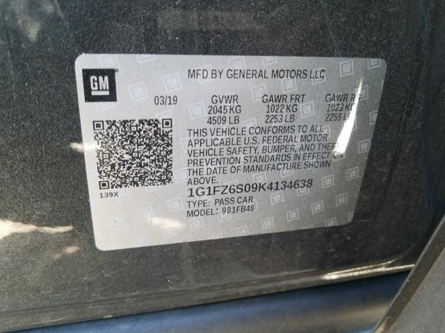 2019 CHEVROLET BOLT EV PR 1G1FZ6S09K4134638