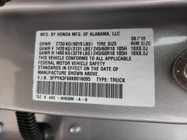 2019 HONDA RIDGELINE 5FPYK3F68KB016095