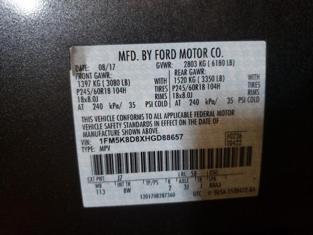 2017 FORD EXPLOR XLT 1FM5K8D8XHGD88657