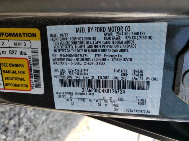 VIN WVGJNPE23NP039832 2019 FORD FUSION SE no.10