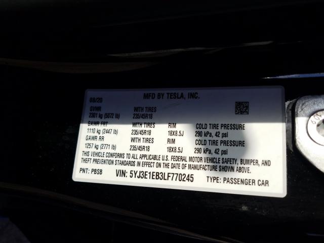 2020 TESLA MODEL 3 5YJ3E1EB3LF770245