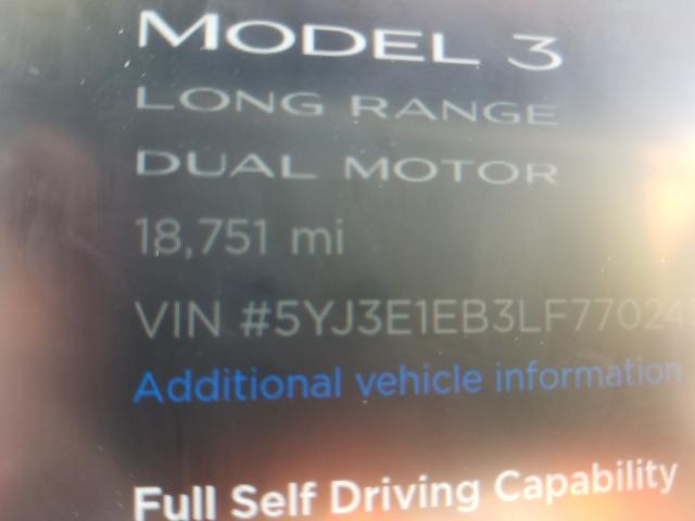 2020 TESLA MODEL 3 5YJ3E1EB3LF770245