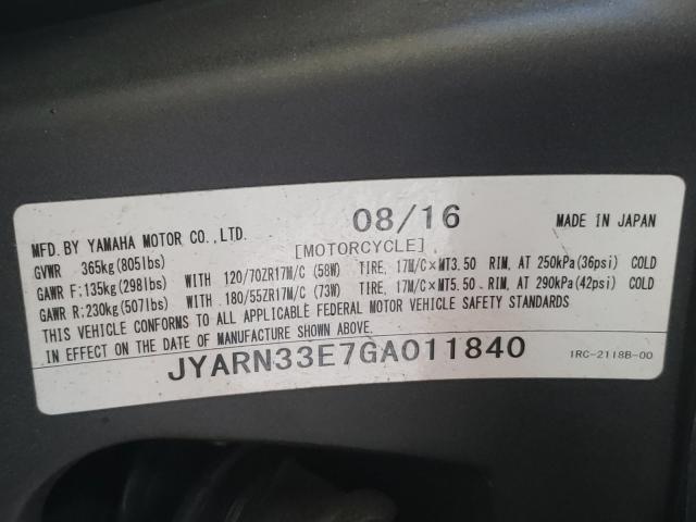 2016 YAMAHA FZ09 JYARN33E7GA011840