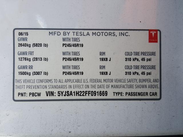 2015 TESLA MODEL S 85 5YJSA1H22FF091669