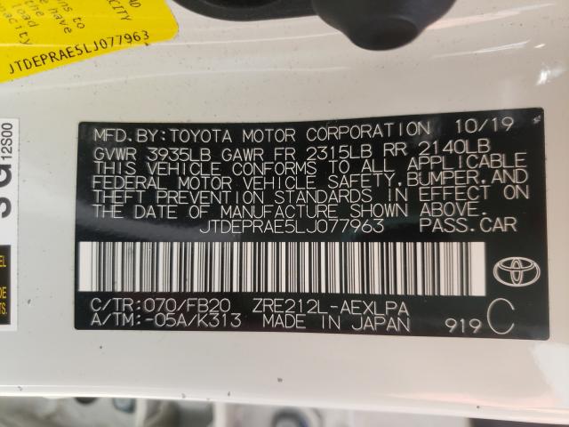 VIN 3N1AB8DV6RY324546 2020 TOYOTA COROLLA LE no.10