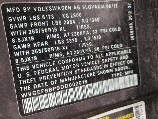 2013 VOLKSWAGEN TOUAREG V6 WVGEF9BP9DD002018