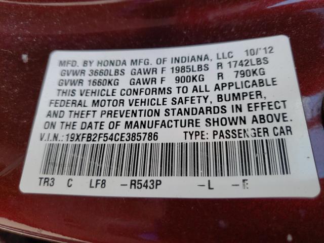2012 HONDA CIVIC LX 19XFB2F54CE385786