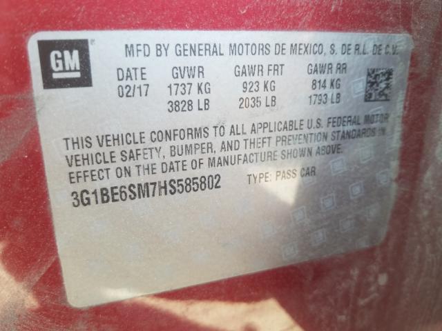 2017 CHEVROLET CRUZE LT 3G1BE6SM7HS585802