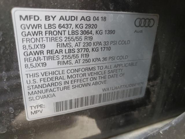 VIN WA1LHAF7XJD041076 2018 Audi Q7, Premium Plus no.10