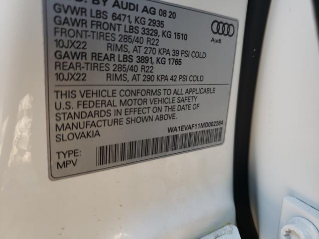 2021 AUDI Q8 PREMIUM WA1EVAF11MD002264