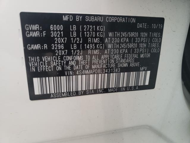 2020 SUBARU ASCENT LIM 4S4WMAPD8L3431343
