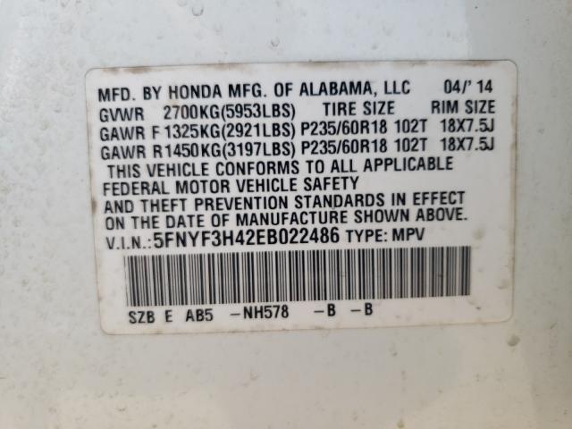 2014 HONDA PILOT EX 5FNYF3H42EB022486