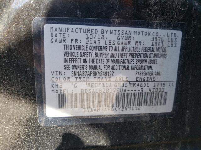 VIN 3N1CN8DV1PL848312 2019 NISSAN SENTRA S no.10