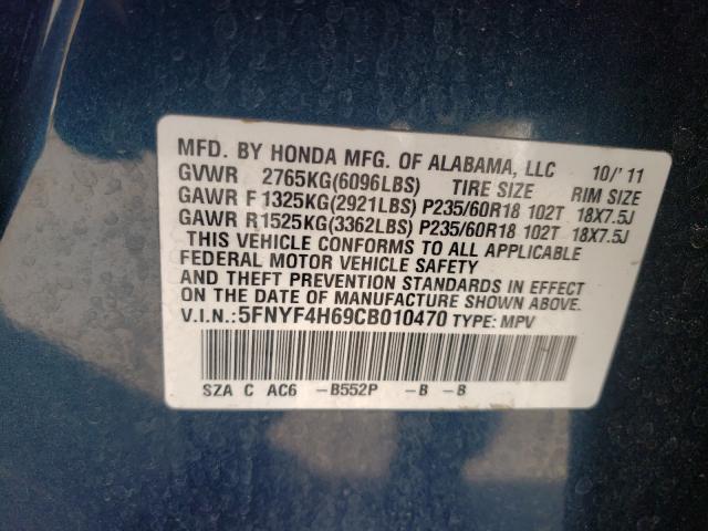 VIN 5FNYF6H57HB100551 2017 Honda Pilot, Ex-L no.10